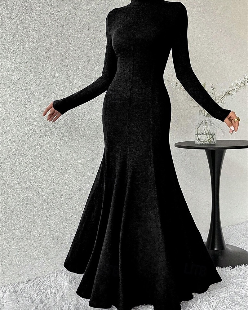 Pentru femei Rochii Midi Rochie neagra Rochie casual Elegant Modă Modern În aer liber Zilnic Ieșire Fit regulat Simplu Manșon Lung Guler Pe Gât Negru Primăvară Iarnă Toamnă 2025 - $43.99 –P2