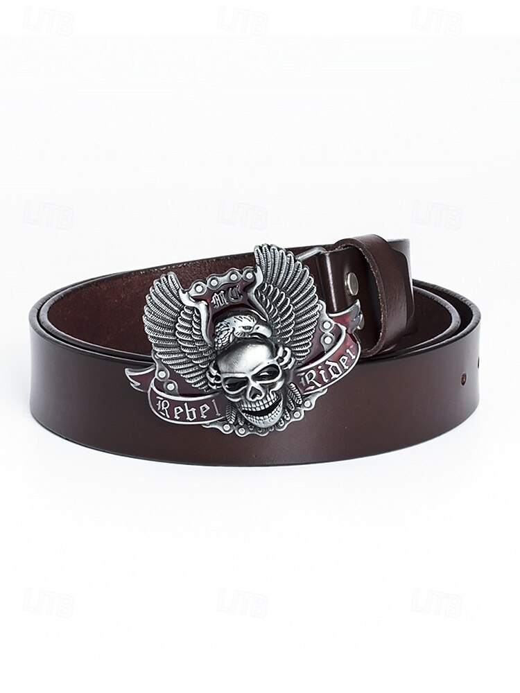 Ceinture en cuir véritable pour homme, motif Halloween, avec boucle tête de mort et aigle – Accessoire style motard gothique punk rock pour fêtes et festivals de 2025 ? $19.99 –P5