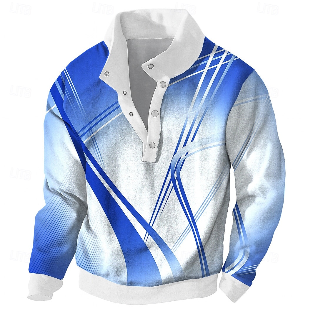 Men's Geometric Sweatshirt Fashion Daily Simple Casual Long Sleeve High Neck Vacation Going out Blue Purple Green Buttons Fall Winter Designer S M L XL XXL 3XL 2026 - $28.99 –P1