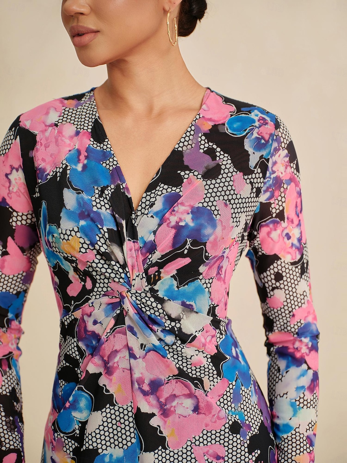 Per donna Femminile Tubino Abito Stampato Abito Midi Arcobaleno Manica Lunga Estate Primavera Scollo a V Moderno S M L del 2025 a $86.99 –P9