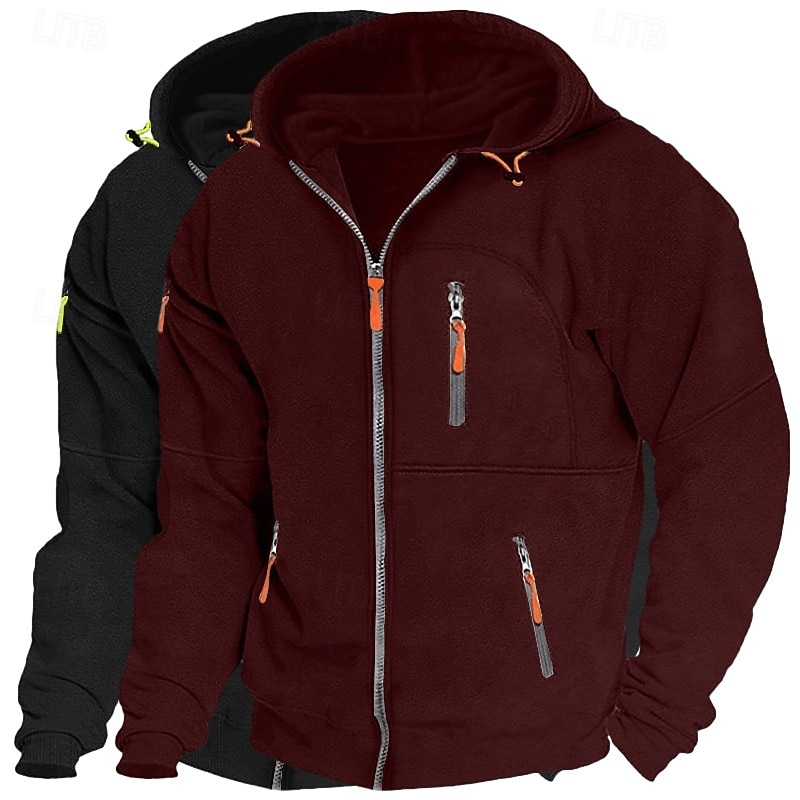 Homme Sweat à capuche Sweat à capuche zippé intégral Sweat à capuche en polaire Sweat à capuche doublé en polaire Noir + gris clair Bleu marine + noir Vin + gris foncé Vin+Noir Vert + Kaki À capuche de 2025 ? $37.99 –P7