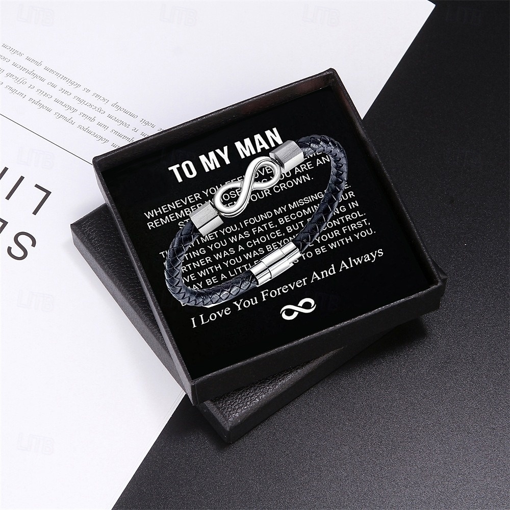 To My Man Infinity Bracelet, Magnetic Clasp Leather Bracelet for Him, Stainless Steel Men's Braided Rope Bracelet with Flip Lid Gift Box, Christmas, Birthday, Anniversary Gift for Boyfriend or Husband 2026 - $20.68 –P2
