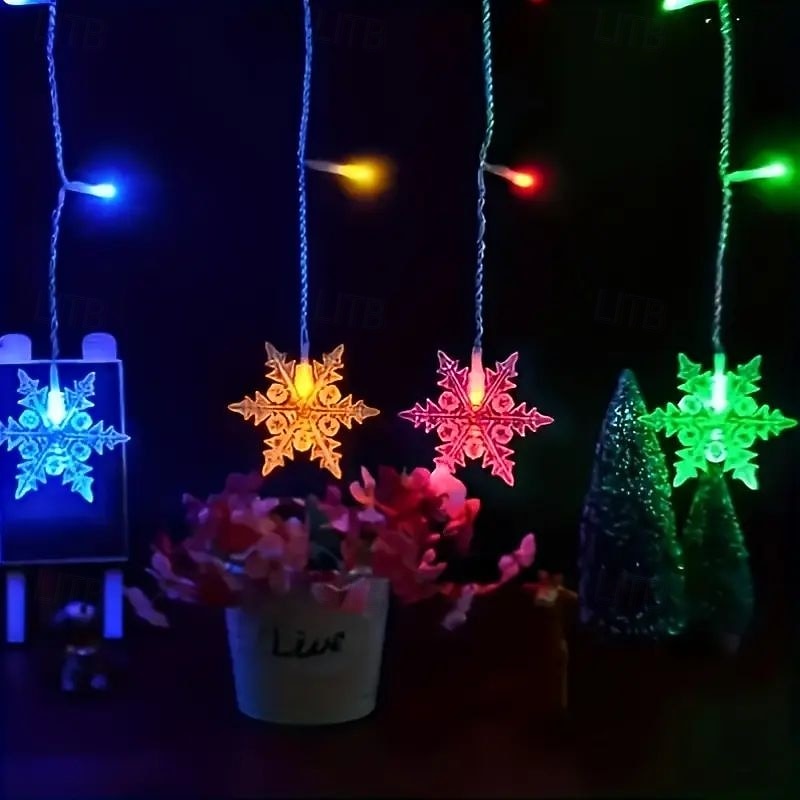 96LED Snowflake Curtain Lights 3.5m 8 Modes Lighting for Thanksgiving New Year Valentine's Day Home Balcony Living Room Garden Porch Atmosphere Decoration 2026 - $17.99 –P9