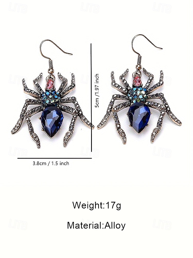2025年 ラインストーンクリスタルのディテールが施された女性用ハロウィンスパイダードロップイヤリング。パーティーやコスプレに最適なヴィンテージゴシックスタイルのステートメントジュエリー。  コレクション – $11.99 –P5