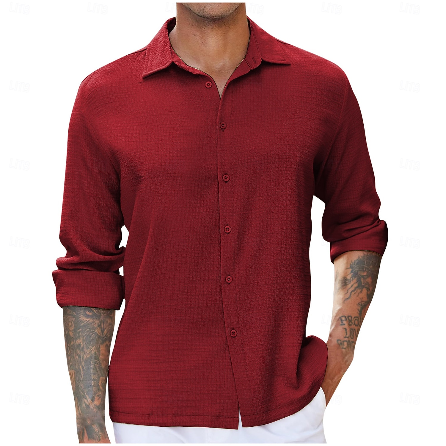 Bărbați Cămașă Cămașă casual Camașă cu nasturi Negru Roșu-aprins Bleumarin Albastru regal Trifoi Manșon Lung Simplu Rever Casual Zilnic Îmbrăcăminte Elegant Modă 2025 - $21.99 –P7