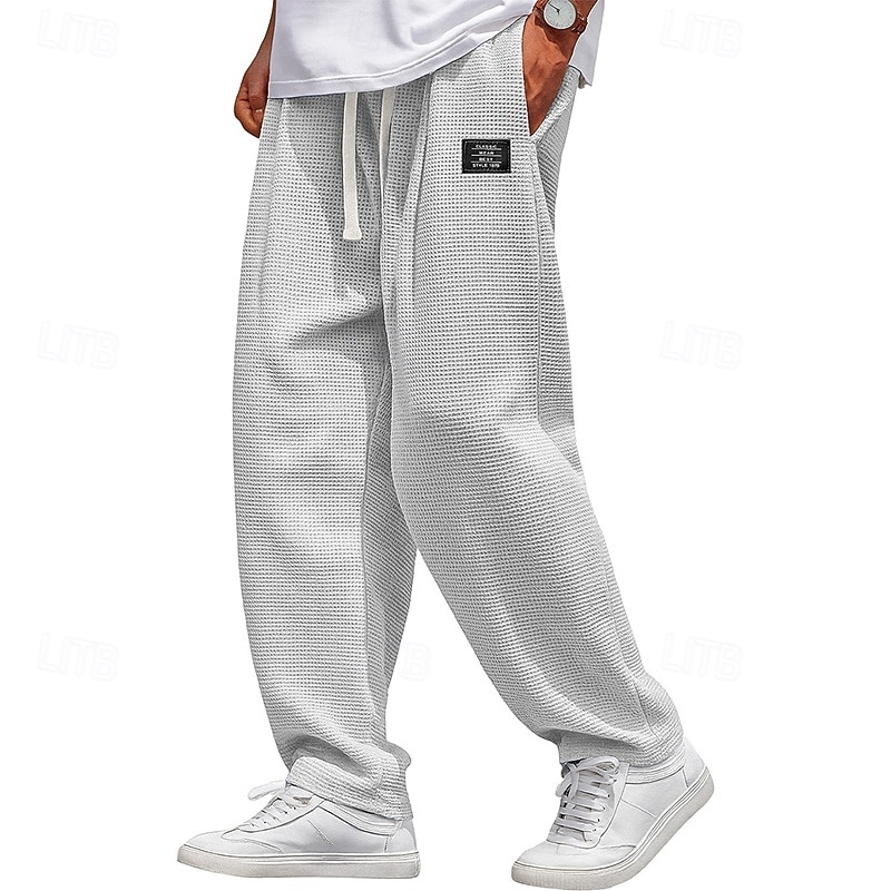 Pánské Vaflová Tepláky Kalhoty Volné kalhoty Tepláky s rovnými nohama Šňůrky Elastický pas Pevná barva Pohodlné Plná délka Denní Venkovní Streetwear Módní Klasický styl Černá Bílá Neelastické 2026 - $25.99 –P14