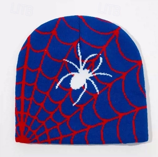 Homme Unisexe Bonnet Chapeaux d'Hiver Bonnets 骷髅头毛线帽 Chapeau Tricoté Bleu Ciel Noir Fibres Acryliques Jacquard Tricoté Confortable Halloween Tenue quotidienne Festival Araignée toile d'araignée Chaud de 2025 ? $3.99 –P6