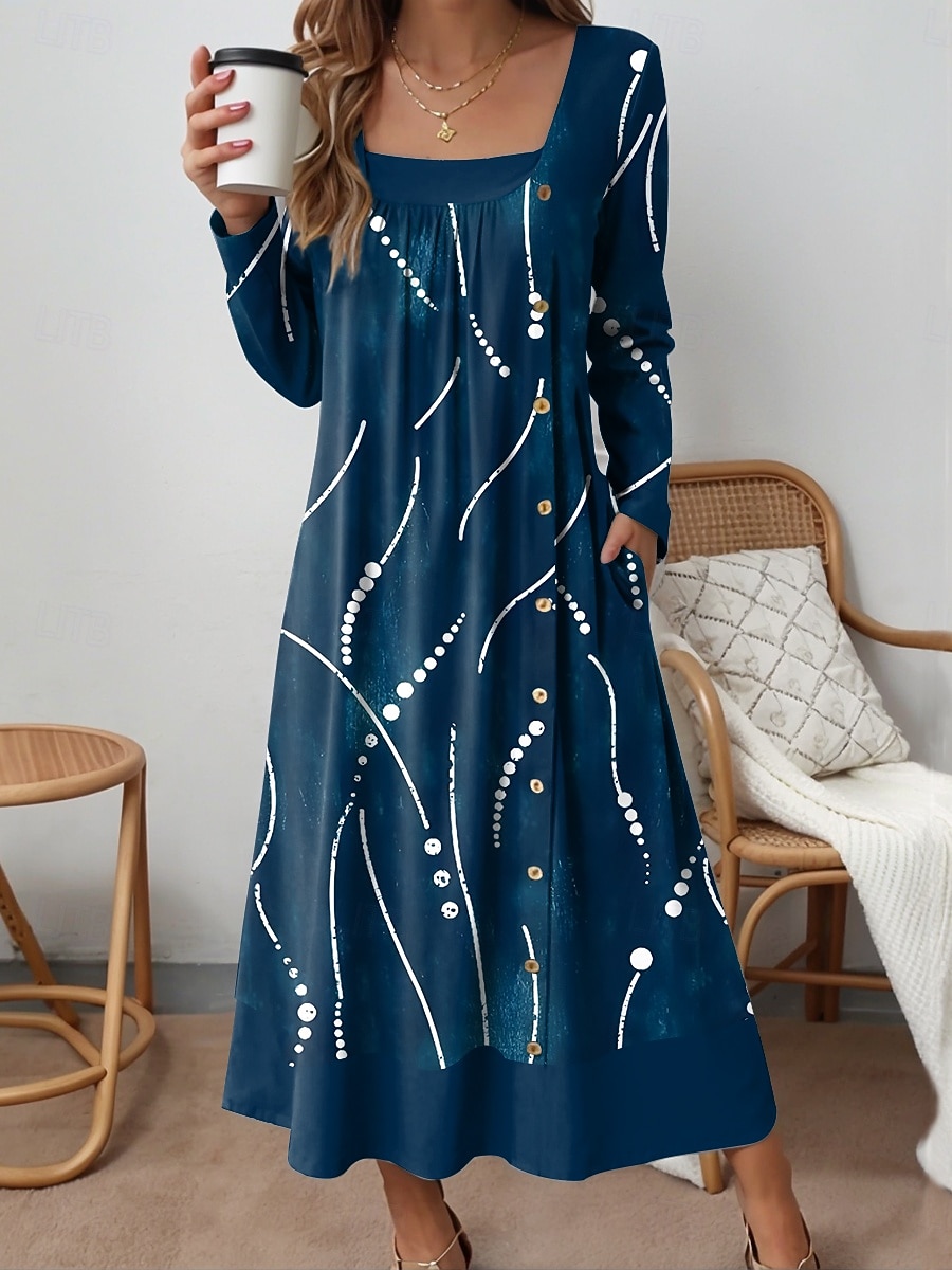 Pentru femei Rochii Midi Rochie de schimb Casual Zilnic Potrivire Largă Grafic Abstract Manșon Lung Pătrat Roșu-aprins Albastru piscină Mov Trifoi Primăvară Toamnă Iarnă 2025 - $36.99 –P1
