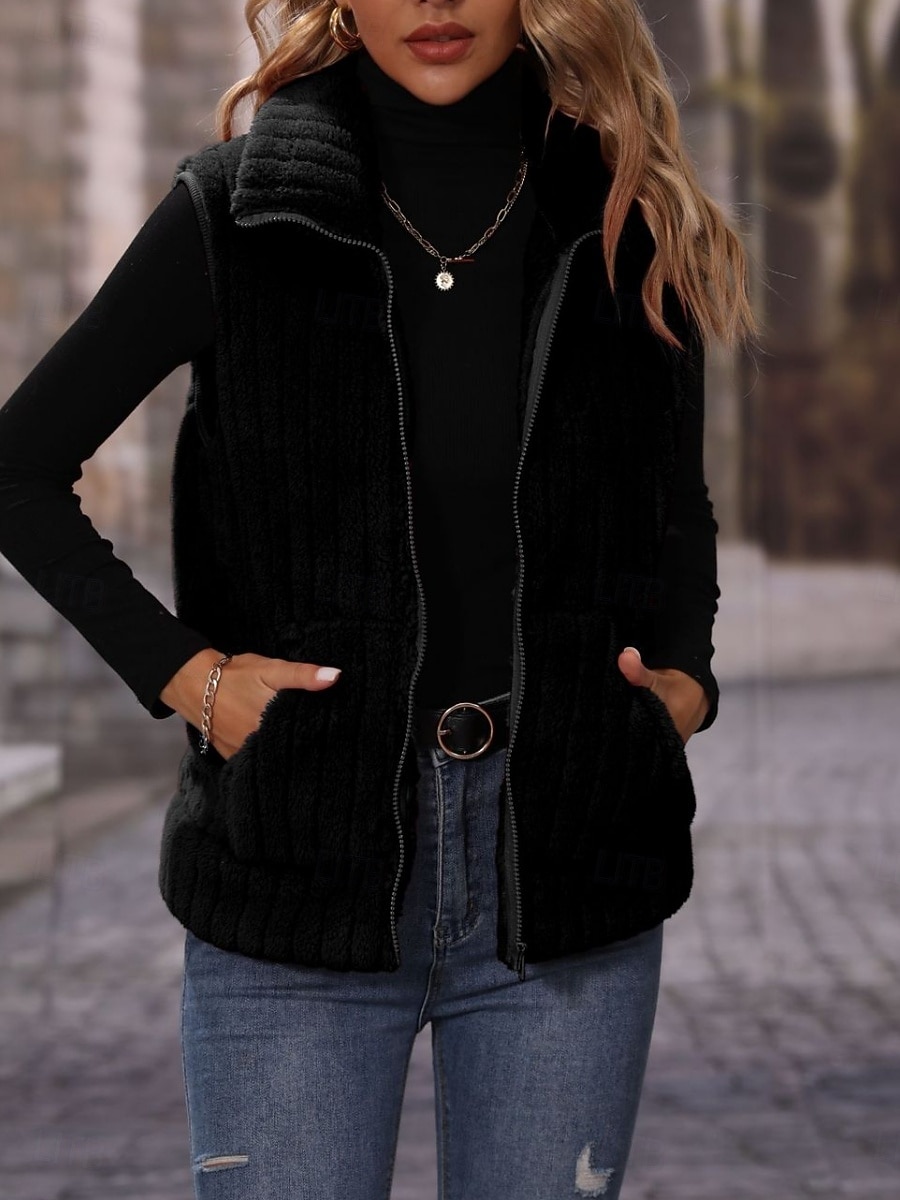 Per donna Gilet in pile Confortevole Traspirante Cerniera Bottoni Casual Semplice Vacanza Streetwear Casuale Abbigliamento quotidiano Cerniera Regolare Collo alla coreana Vestibilità regolare Senza del 2026 a $35.99 –P7