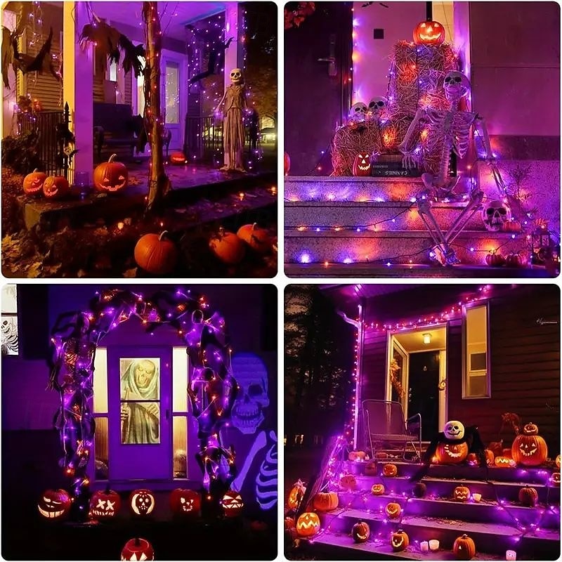 1 stuk zonne-lichtsnoer Halloween buitendecoratie IP65 waterdicht zonne-sprookjesachtige twinkelende lichtjes 8 verlichtingsmodi geschikt voor Halloween, Kerstmis, feest, boom, bruiloft, tuin, balkon, 2025 - $12.99 –P6