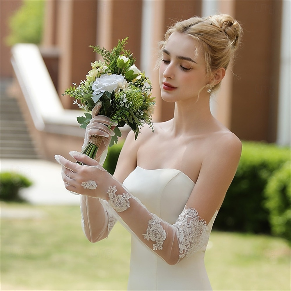 Tüll Ellbogenlänge Handschuh Elegant / Stilvoll / Einfach Mit Unifarbe Hochzeit / Party-Handschuh 2026 - $17.49 –P2