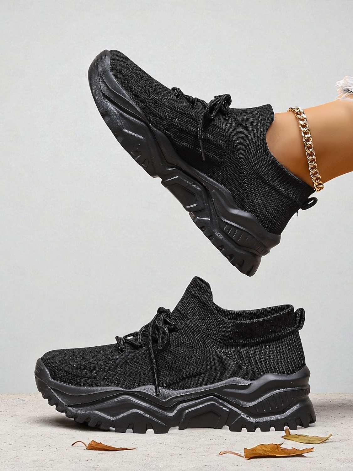 röda flyknit damsneakers med grov sula – andningsbara snörskor för avslappnad streetwear och gymträning 2026 - $29.99 –P4