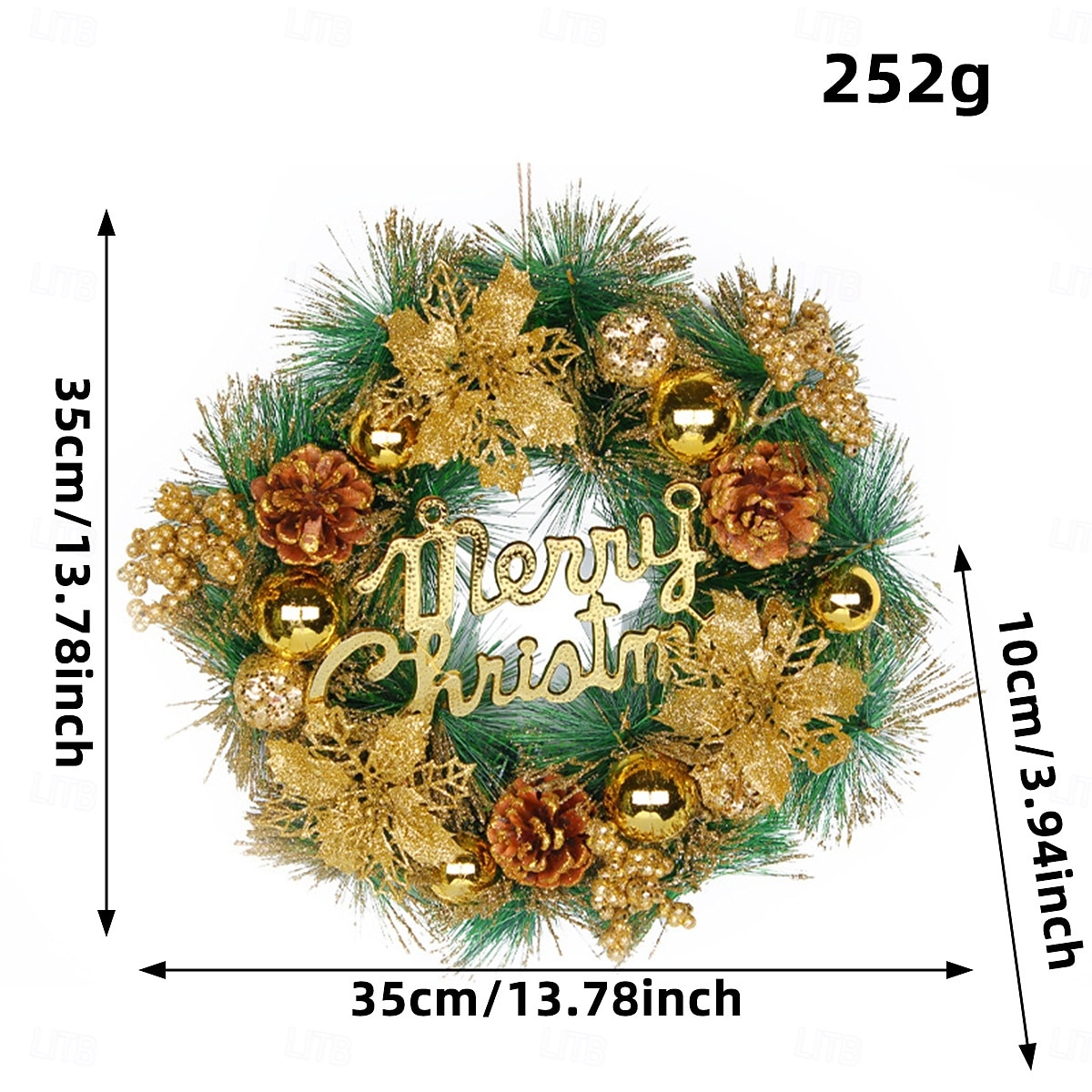 Christmas Wreath for Front Door, Indoor & Outdoor Decoration, Gold Holiday Floral Vine Wreath with Merry Christmas Letters, Artificial Garland for Hotel, Store, and Home Decor 2025 - $18.99 –P3