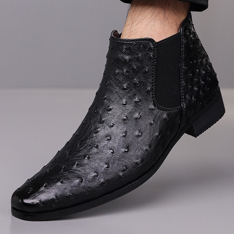 Ανδρικές γκρι μπότες Chelsea από τεχνητό δέρμα – slip-on παπούτσια με μοτίβο στρουθοκαμήλου για επαγγελματικές δραστηριότητες, επίσημες εκδηλώσεις και καθημερινή χρήση 2025 - $46.99 –P6