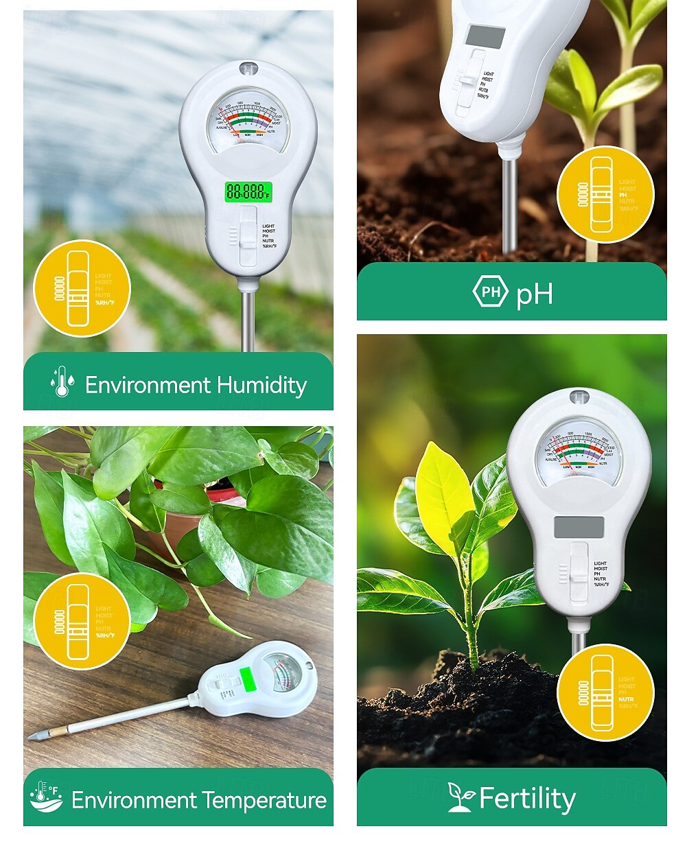 Digital Soil Tester - Multi-parameter Monitor Suitable For Ph/Conductivity/Temperature/Humidity/Illuminance Led Display Screen 2025 - $34.99 –P4