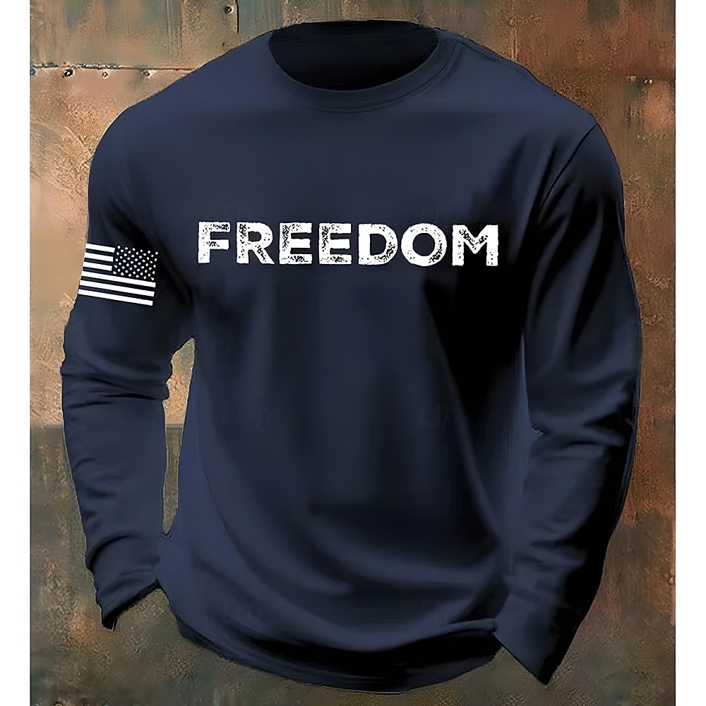 Per uomo Lettera Bandiera Americana Maglietta Manica Lunga maglietta Stampa 3D Girocollo Camicia Moda Designer Casual Vacanza Quotidiano Ferie Nero Bianco Blu marino Tutte le stagioni Abbigliamento S del 2026 a $20.99 –P5