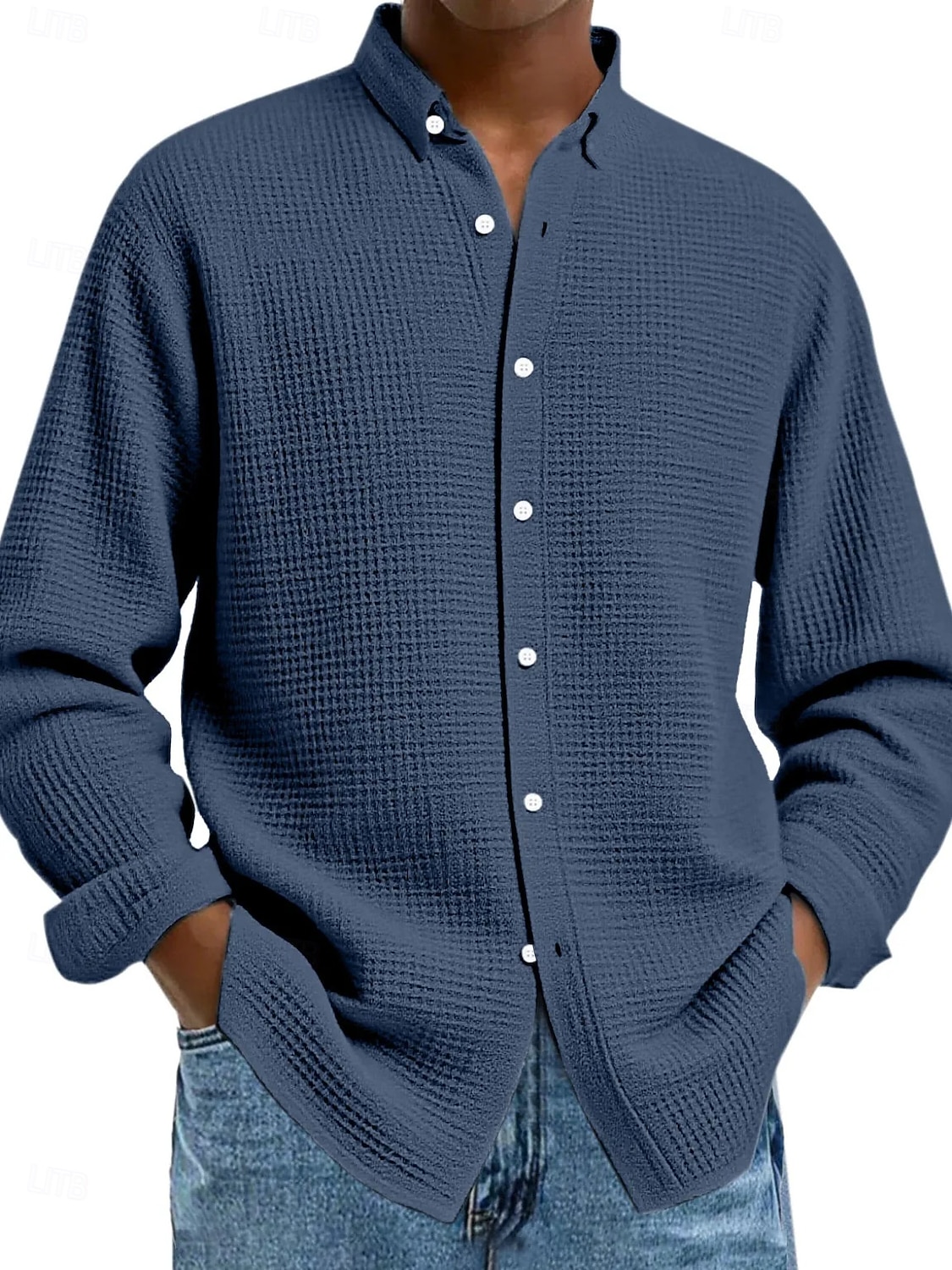 Herren Hemd Waffelhemd Freizeithemd Knopfhemd Schwarz Weiß Wein Marineblau Blau Langarm Einfach Revers Lässig Täglich Bekleidung Mode Streetwear 2025 - $23.99 –P6