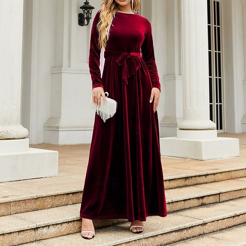 Damen Midikleid Samtkleid Cocktailkleid Elegant Mode Modern Outdoor Party Party-Abendmode Normale Passform Einfach Langarm Rundhalsausschnitt Schwarz Rote Blau Dunkelgrün Frühling Herbst 2025 - $28.99 –P1