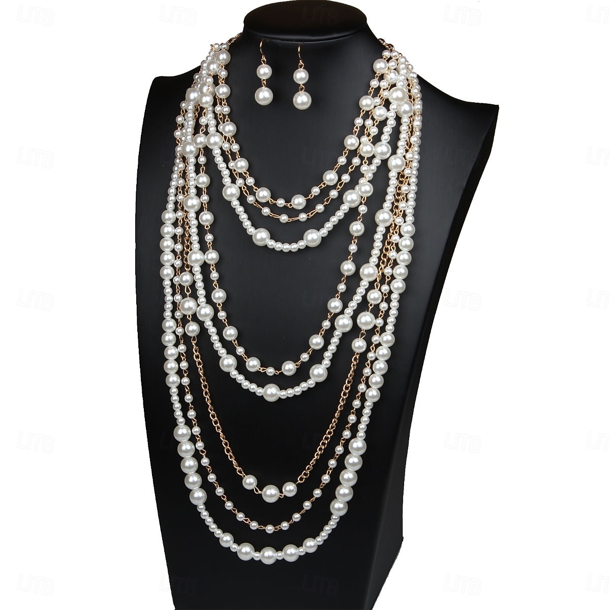 gelaagde parelketting voor dames &set oorbellen - vintage Gatsby-sieraden voor cocktailparty's en evenementen met een jaren 20-thema 2026 - $14.99 –P1