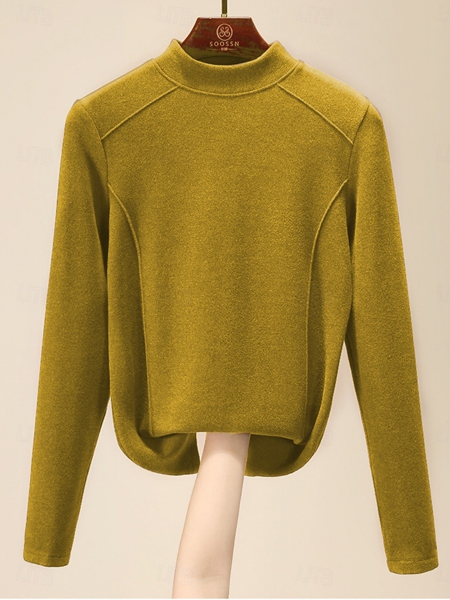 Dame Bluse Helfarge Stilfull Fritid Langermet Mock Neck Vanlige topper Daglig Svart Gul Brun Grønn Mørkegrå Sommer Vår Høst 2025 - $12.99 –P5