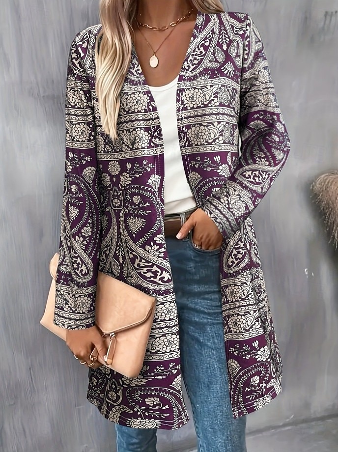 Femmes Manteau d'Hiver Trench Léger Confortable Imprimé Front ouvert ancien Mode Occasionnel Boho Vintage Géométrique Vacances Occasionnel Long Sans Col Coupe régulière manche longue Vêtements de 2025 ? $23.99 –P6