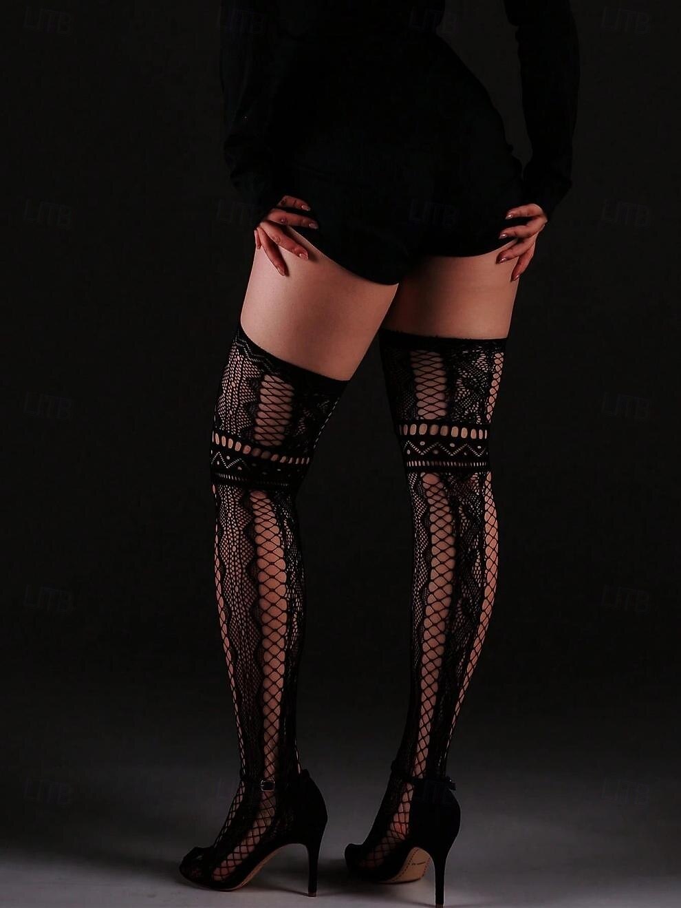 Γυναικείες μαύρες δαντελένιες κάλτσες από διχτυωτό ύφασμα, σέξι γοτθικές κάλτσες πάνω από το γόνατο για πάρτι αποκριών και cosplay με κοστούμια 2025 - $9.99 –P1