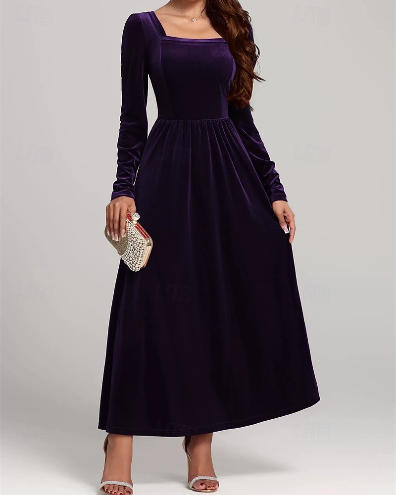 Női Midi ruha Karácsonyi ruha Bársony ruha Koktélruha Elegáns Divat Modern Napi Szabadtéri Estély Normál Sima Hosszú ujj Szögletes Fekete Rubin Bíbor Lóhere Tavasz Ősz 2026 - $35.99 –P6