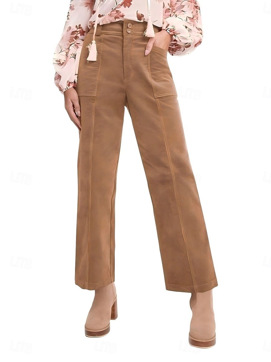 Per donna Chinos Dritto Moda Streetwear Casual Lunghezza intera Vita Alta Semplice Fascia Elastica Comodo Morbido Confortevole Inelastico All'aperto Streetwear Grigio scuro Nero Marrone Primavera del 2025 a $24.99 –P11