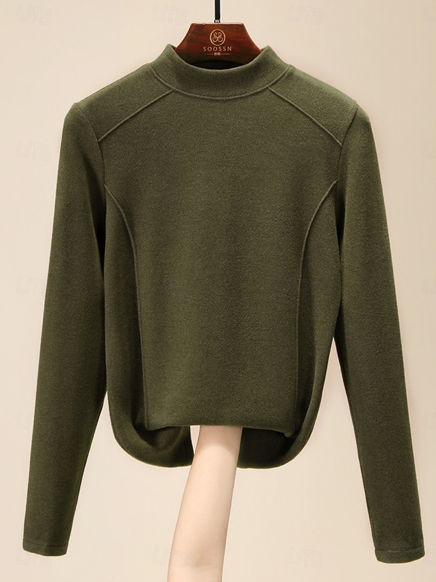 Dame Bluse Helfarge Stilfull Fritid Langermet Mock Neck Vanlige topper Daglig Svart Gul Brun Grønn Mørkegrå Sommer Vår Høst 2025 - $12.99 –P3