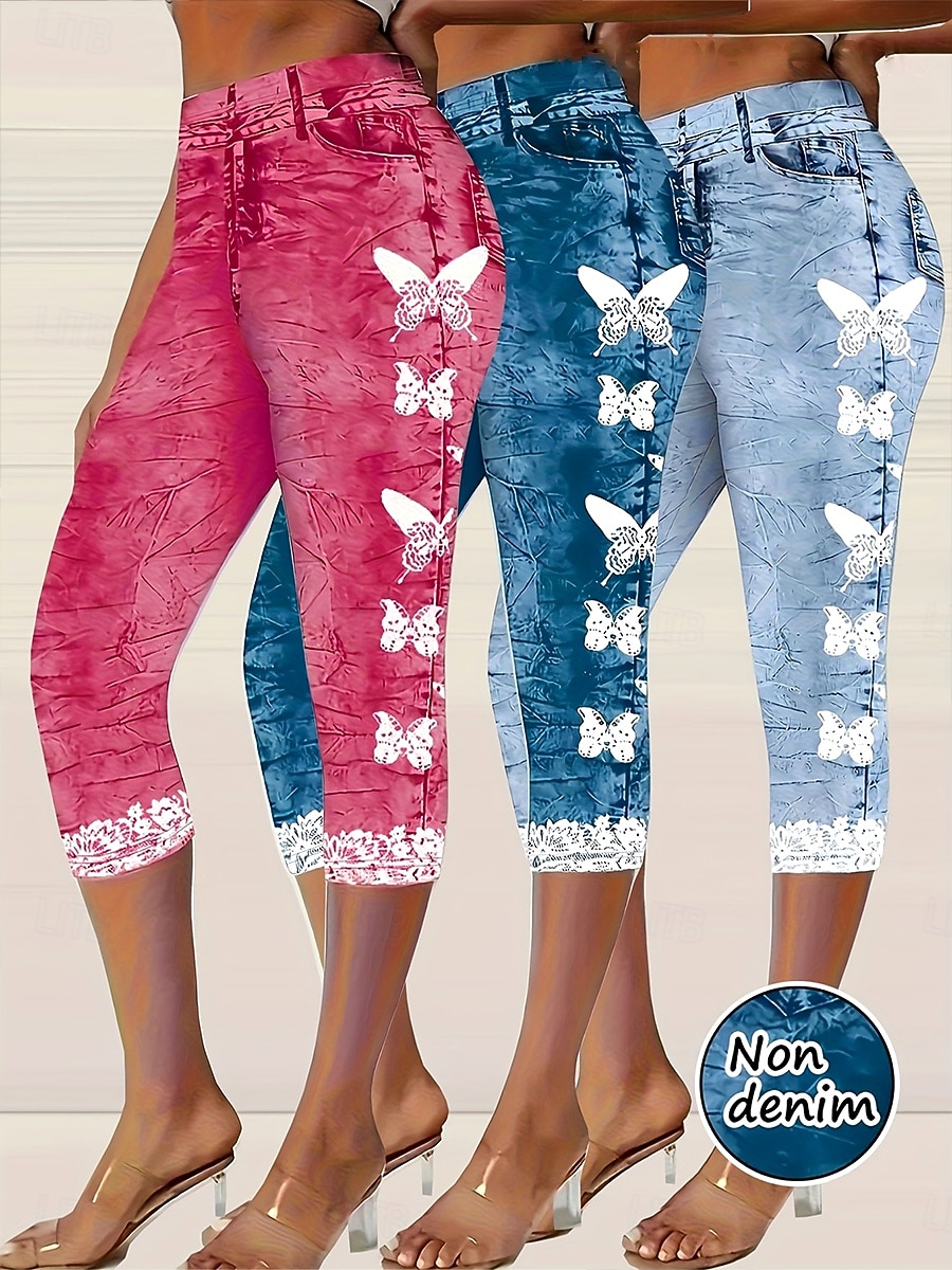 Femmes Pantalon capri Leggings Vacances ancien Mode Longueur mollet Taille Moyenne Fleuri Graphique Impression 3D Impression Doux Respirant Micro-Élastique Vacances Rue Décontracté Rosé Bleu ciel de 2025 ? $18.99 –P1