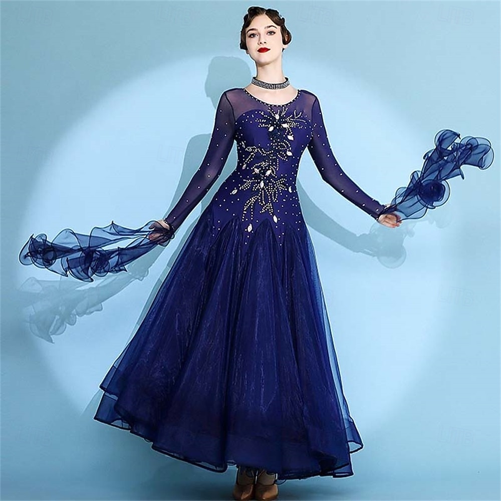 γυναικείο φόρεμα βαλς με μακριά μανίκια, μοντέρνο φόρεμα χορού, φορέματα διαγωνισμών, ένδυση παράστασης 2026 - $251.39 –P1