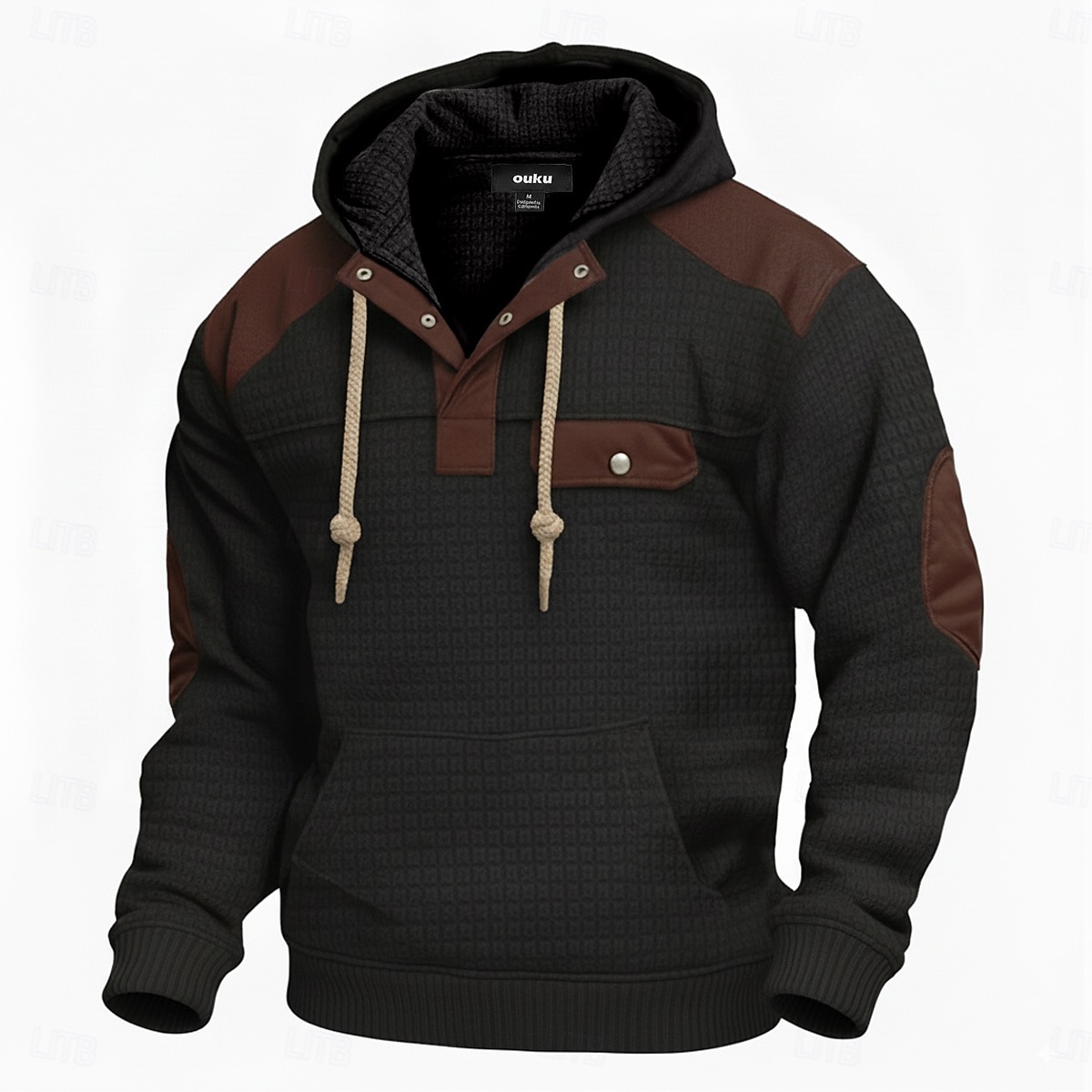 Homens Moletom Moletons Waffle Moletom com capuz Preto Vinho Azul Marinha Cáqui Cinza Claro Com Capuz Henley Tecido Patchwork Bloco de cor Desportos e Ar livre Casual Diário Roupa de rua Legal Roupa de 2025 por $27.99 –P7