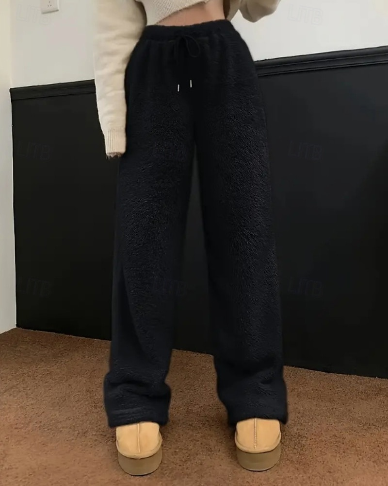 Mulheres Atrevido chinês Casual Comprimento total Cintura Média Tecido Design de cordão elástico Térmico / Quente Com Stretch Ao ar livre Férias Rua Camelo Adamascado Cinzento Preto Inverno Ajuste de 2025 por $19.99 –P8