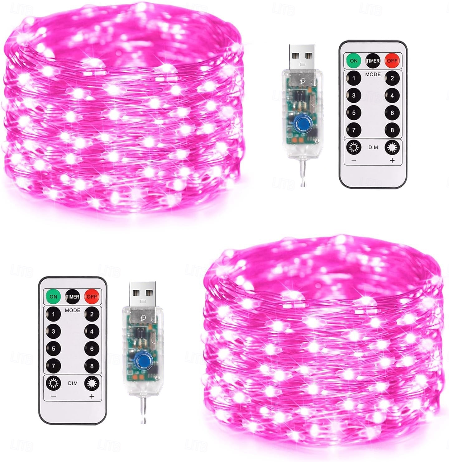 2 db 20 m/66 láb 200 led gyöngy karácsony halloween esküvői party fesztivál tündér fényfüzér beltéri és kültéri udvari kerti dekoráció fényfüzér usb tápegység 8 funkciós távirányító 2025 - $20.99 –P9