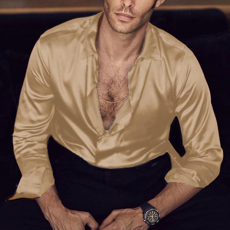 Per uomo Camicia Camicia in raso Camicia casual Camicia con Bottoni Semplice Matrimonio Vacanza Blu chiaro Nero Bianco Vino Manica Lunga Collo ripiegato Estate Primavera & Autunno Abbigliamento del 2025 a $25.99 –P6