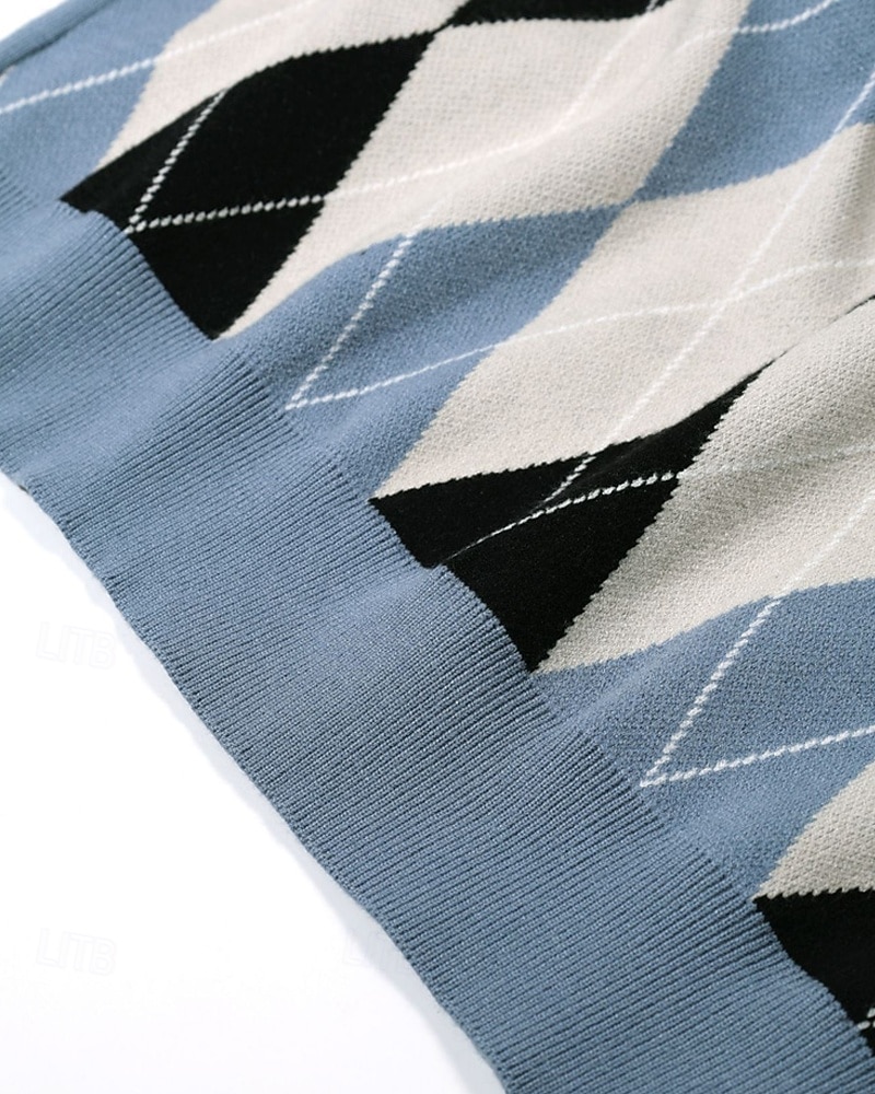 Homens Suéter de Natal camisolas de natal Pulôver suéter Suéter de malha Estriado Tricotar Tops regulares Tricotado Xadrez Gola Redonda Moda Básico Férias Roupa Diária Roupa Outono Inverno Azul Claro de 2026 por $33.99 –P5