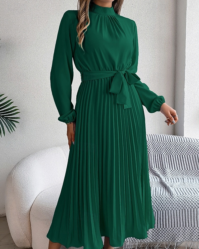 Mulheres Vestido midi vestido de cetim Vestido de festa Vestido Coquetel Vestido franzido Elegante Moderno Festa de Noite Festa Encontro Normal Tecido Manga Longa Colarinho Chinês Preto Rosa Vinho de 2026 por $31.99 –P9