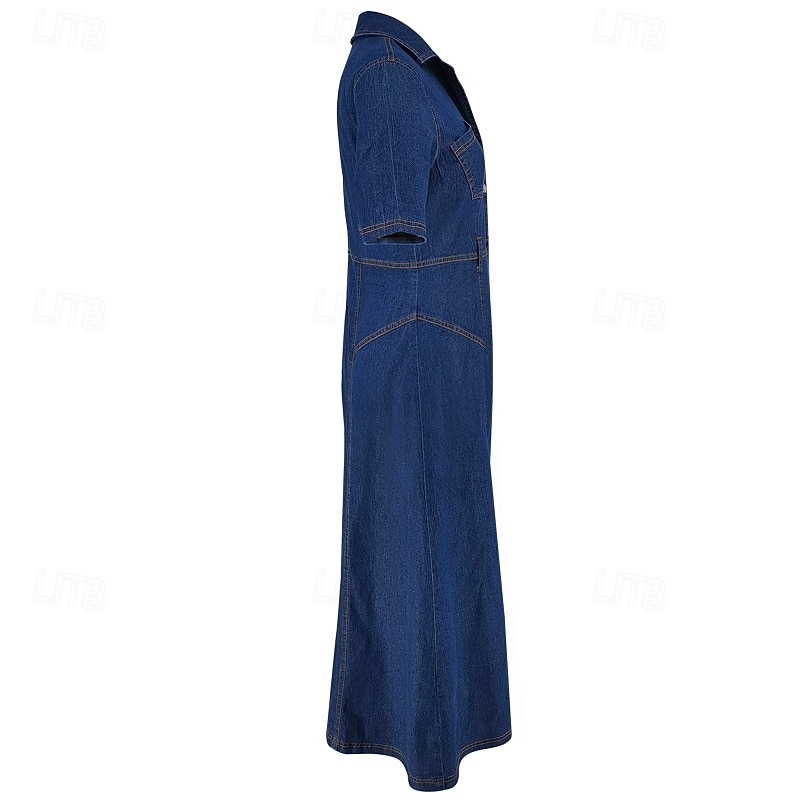 Pentru femei Rochii Midi Rochii din denim Rochii Tip Cămașă Rochie casual Modă Modern În aer liber Zilnic Ieșire Fit regulat Simplu Manșon scurt Guler Cămașă Albastru Închis Primăvară Toamnă 2025 - $59.99 –P7