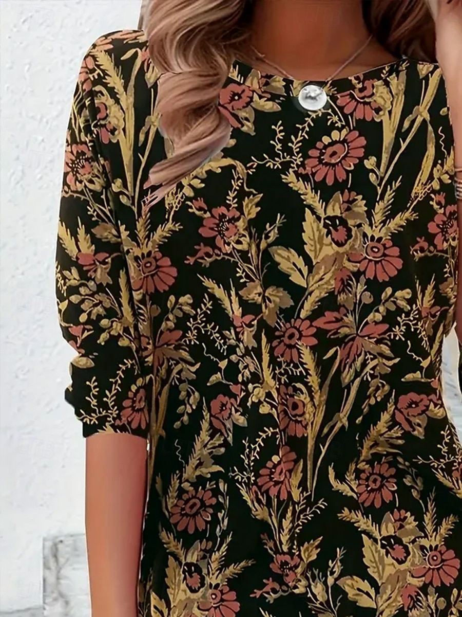 Pentru femei Tricou Imprimeu Floral Grafic Plante Epocă Stilat Clasic Manșon Lung Stil Nautic Rotund Topuri obișnuite Zilnic Negru Primăvară Toamnă Iarnă 2026 - $24.99 –P2