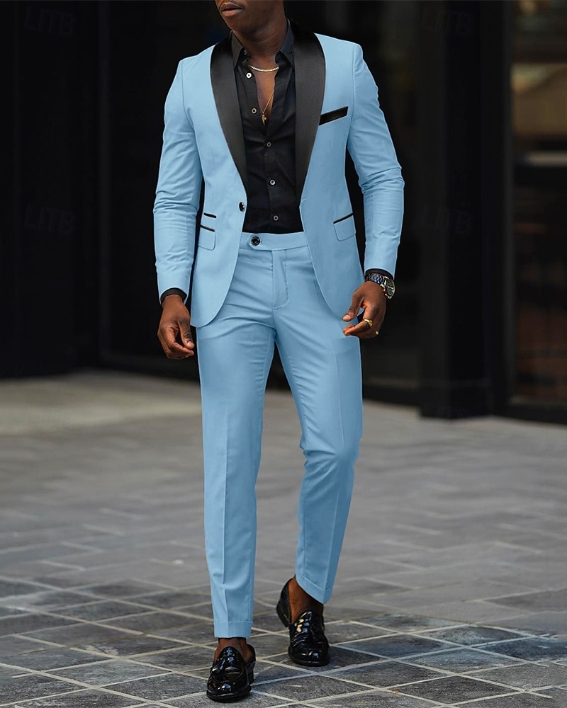 Męskie Marynarka + spodnie wizytowe Marynarka Garnitury Biznes Spotkanie towarzyskie Wesele 2 elementy Moda Codzienny Wiosna Jesień Poliester Kolorowy blok Kieszeń Guziki Wygodny Guziki jednorzędowe 2025 - $89.99 –P8