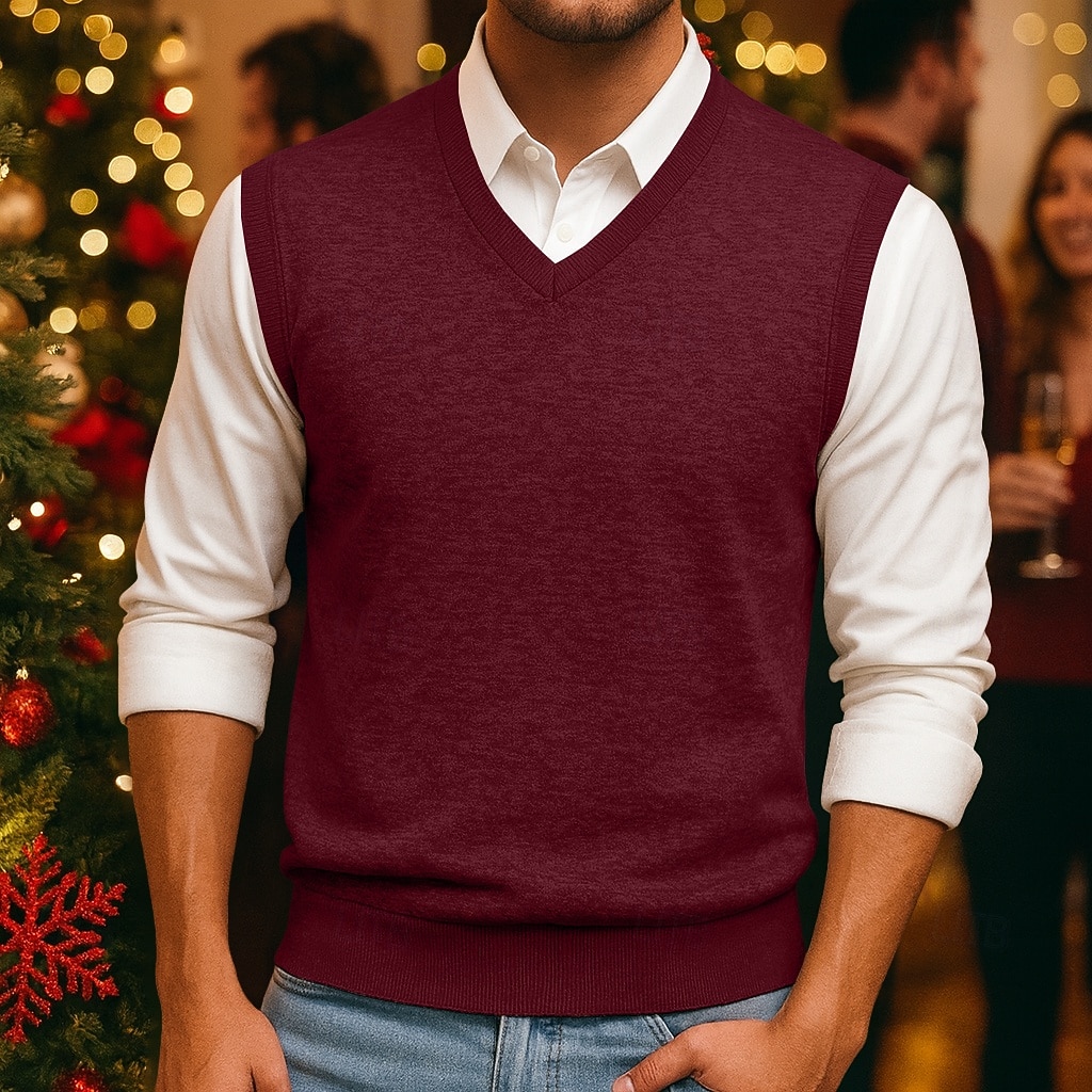 Herren Pullover Pullunder Gerippt Stricken Normale Oberteile Gestrickt Schmale Passform Einfach V Ausschnitt Strickware Zeitgenössisch Geschäft Lässig Bekleidung Frühling Herbst Kamel Schwarz M L XL 2026 - $39.99 –P8