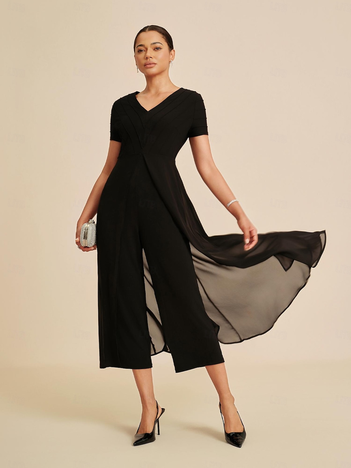 Nainen Rento mekko Musta Lyhythihainen Lyhyt hiha Tavallinen Kesä Kaikki vuodenajat V kaula-aukko Pyöreä kaula-aukko Moderni S M L 2026 - $113.99 –P2