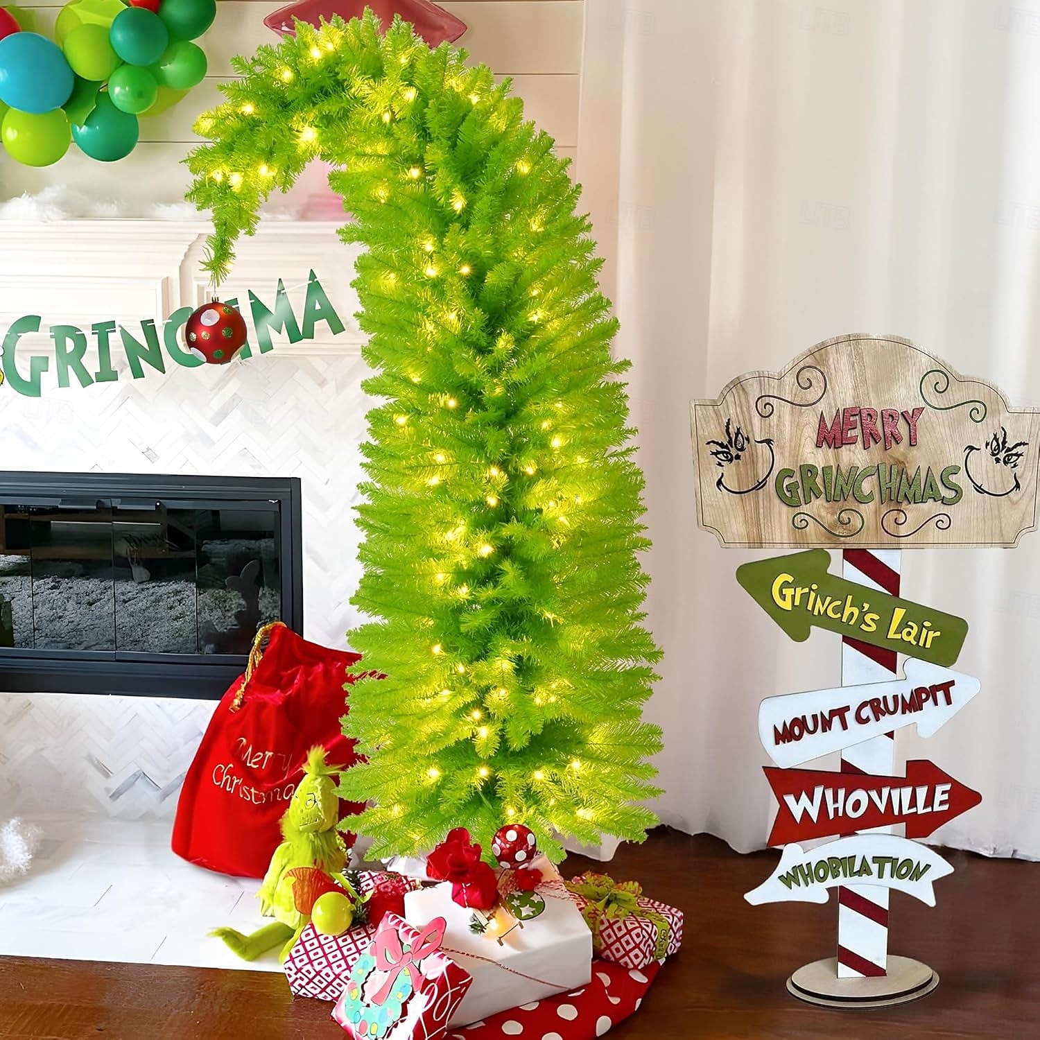 Whimsical Christmas Tree - 90/150cm Artificial Grinchs Christmas Tree with Lights - LED Lights/Stand - Perfect for Christmas Decorations Indoor/Party Decoration 2025 - $40.99 –P5