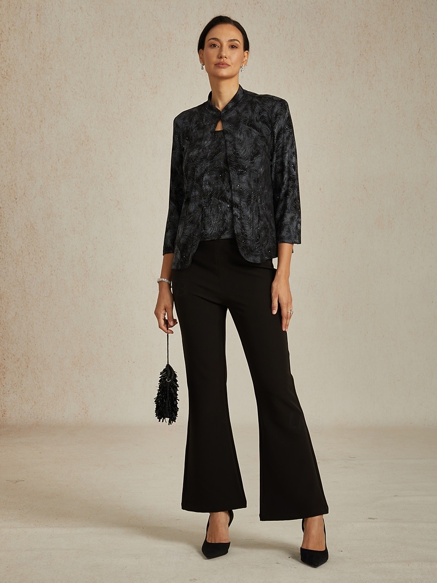 Dame Bluse Dressy topper Elegant Stilfull 3/4 ermer Kinesisk Krave Vanlige topper Bryllupsgjest Arbeid Formell klær Svart Høst Vinter 2025 - $89.99 –P9