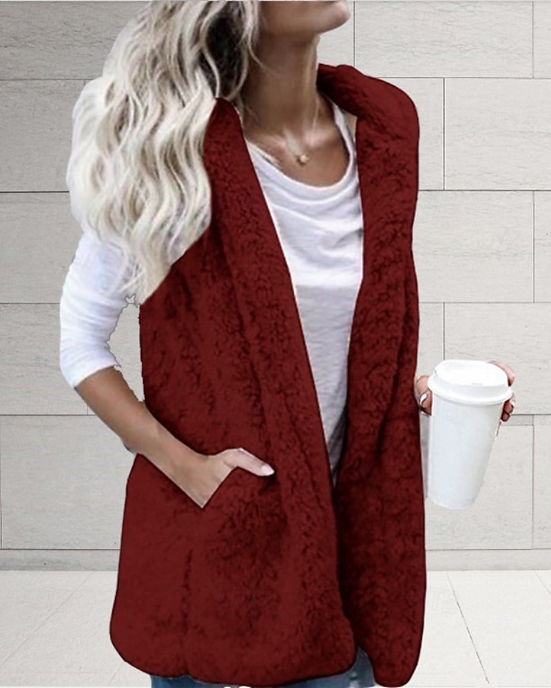 Per donna Gilet Confortevole Tasca Casual Tinta unica Vacanza Streetwear Casuale Abbigliamento quotidiano Regolare Felpa con Cappuccio Vestibilità regolare Senza Maniche Capispalla Nero Bianco Vino del 2025 a $19.79 –P5