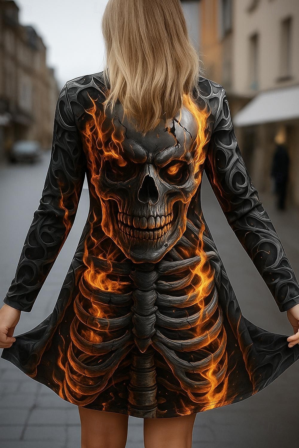 halloween dödskalle damkappa/scapes snabbtorkande lätt stickad aktiv överdriven 3d casual lång kraglös normal passform långärmad ytterkläder svart vit orange höst 2025 - $23.99 –P1