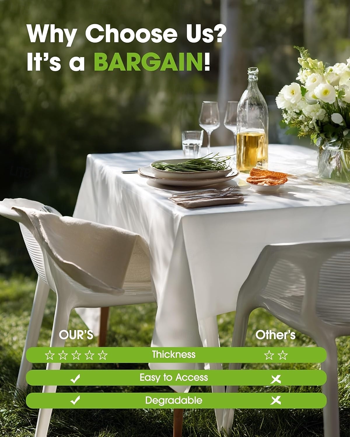 Paquete de 10 manteles desechables de plástico de 54 x 108 pulgadas para fiestas, picnics y bodas, decorativos, rectangulares, con cubierta de plástico blanca, a prueba de fugas. & robusto 2026 - $19.99 –P3