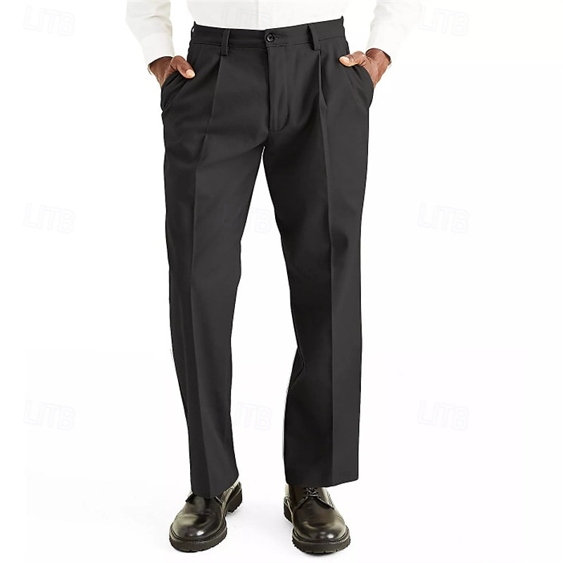 Homens Calças Social Calças Plissadas Calças de Terno Bolsos Tecido Conforto Respirável Comprimento total Formal Festa O negócio Moda Roupa de rua Preto Branco Sem Elasticidade de 2025 por $27.99 –P1