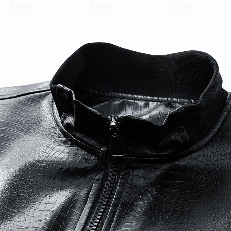 Men's Faux Leather Jacket Biker Jacket Motorcycle Jacket Vacation Daily Windproof Pocket Spring Fall Plain Fashion Classic Stand Collar Regular Black Red Jacket 2026 - $48.99 –P6