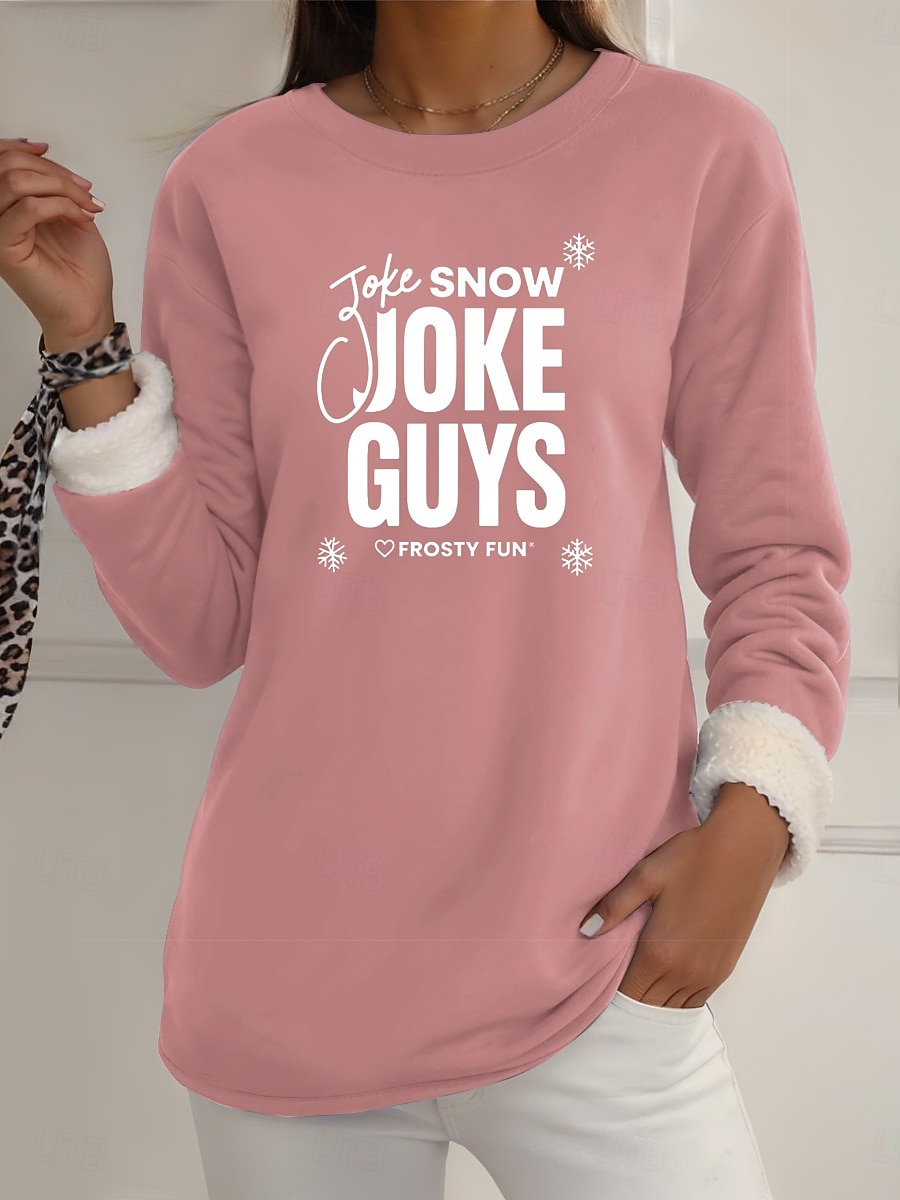 2025年 女性用 フリース裏地プルオーバースウェットシャツパジャマ プルオーバースウェットシャツ Pullover スウェットシャツ レタード あたたか ストリートファッション カジュアル 長袖 クルーネック レギュラートップス 家 日常着 カジュアル プリント ブラック イエロー ピンク ダークピンク ブルー 秋 冬  コレクション – €23.99 –P8